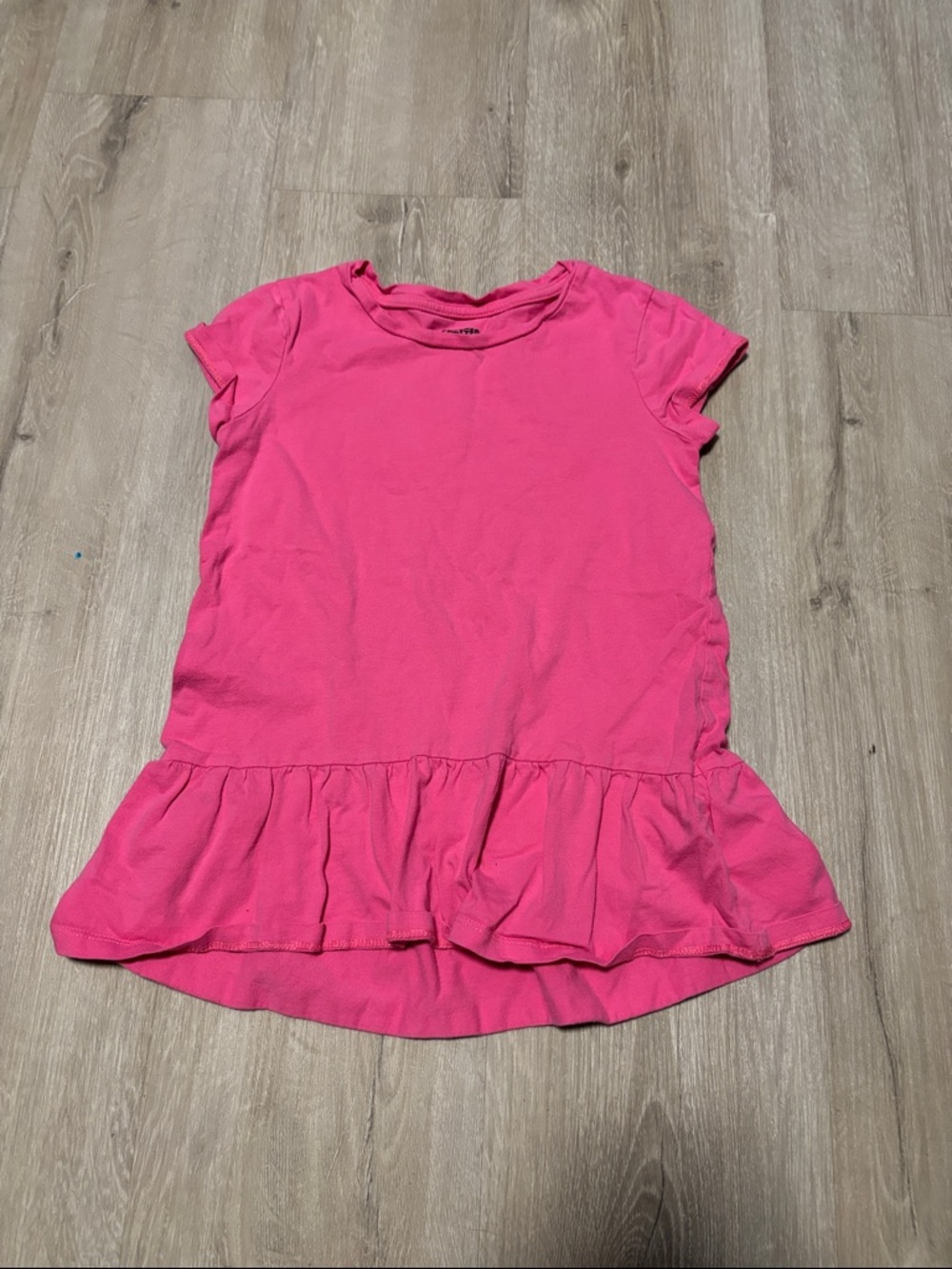 Spotted Zebra Girls' Short Sleeve Ruffle-Hem Tee in Bright Pink